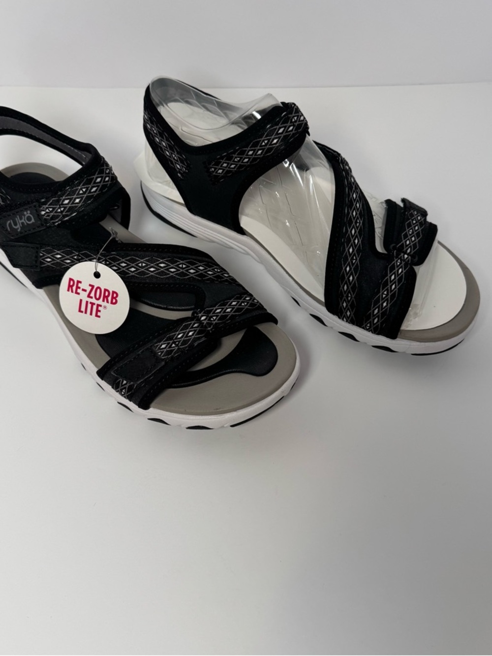 Ryka Re-Zorb Lite Black and White Sport Sandals with Cushioned Footbed